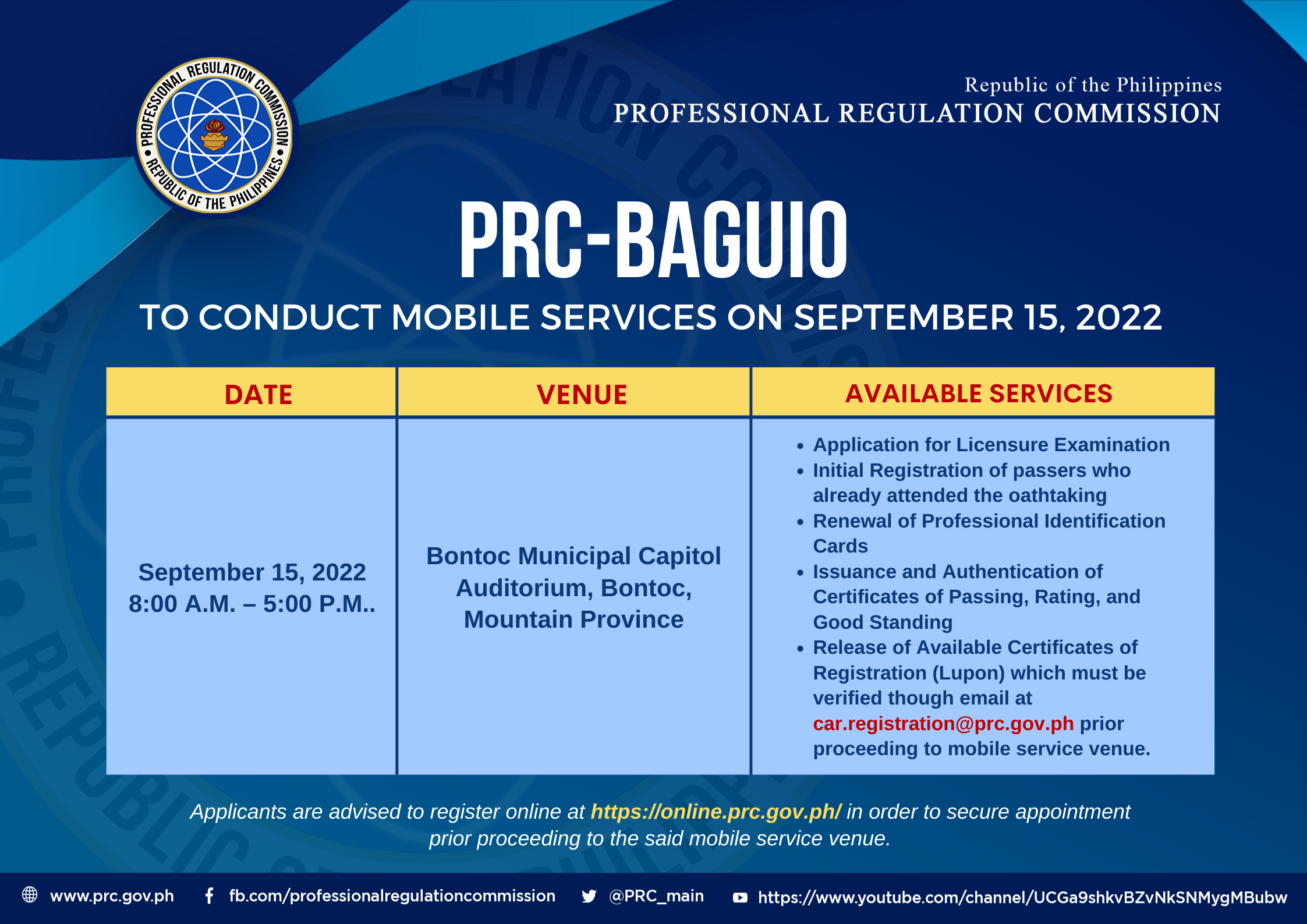 PRC Baguio Sept 15 2022 MOP.png | Professional Regulation Commission